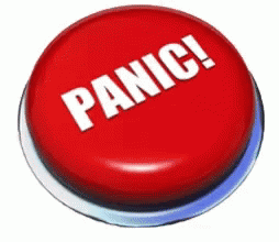 a round blue on with the word panic on it