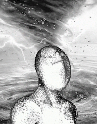 a drawing of a man in the water