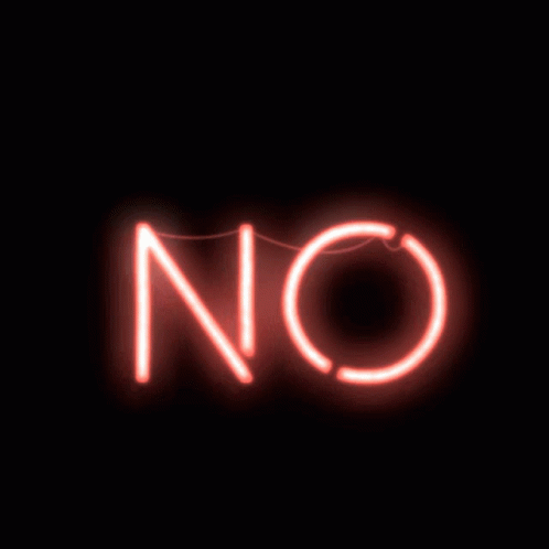 a blue neon sign that says no on a black background