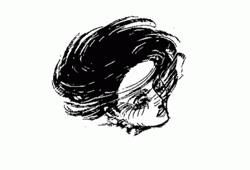 a drawing of a womans head with a ponytail