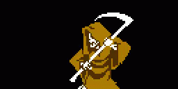 an pixellated image of a man with a stick