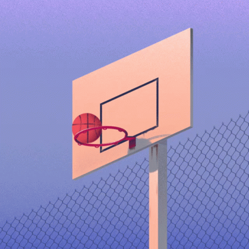 a basket hanging from the side of a basketball court