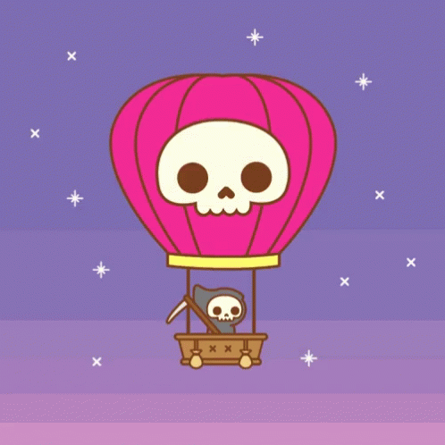 a skeleton is inside a balloon that resembles a skull