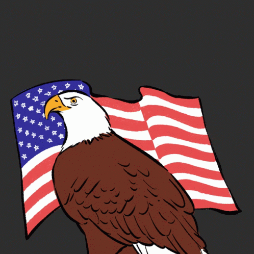 an eagle holding the american flag and standing on top of it