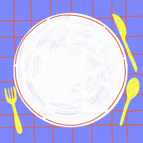 a drawing of a plate with fork and knife