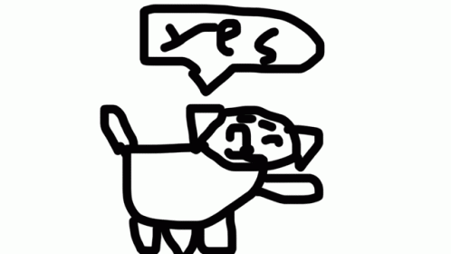 a drawing of a dog with a speech bubble