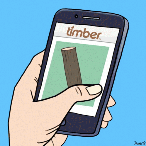 a person is holding a smart phone with timber on it