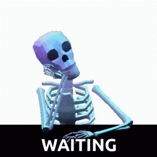 an animated skeleton is sitting on a white backdrop