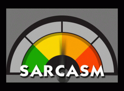 the word saracasm in white letters against a background of an abstract design