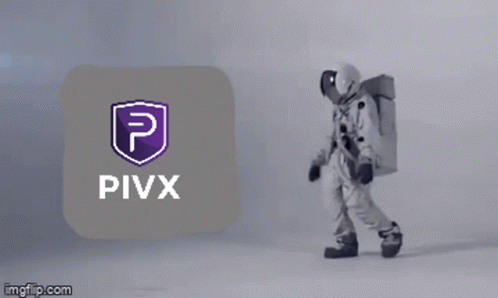a young man in a futuristic suit, running towards the pivx logo
