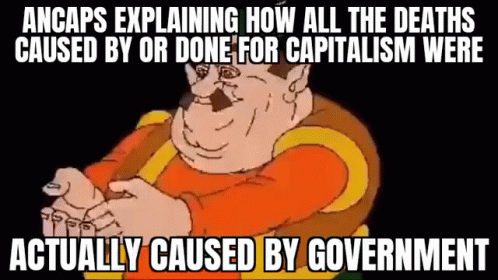 a cartoon image with caption reading angry explaining how all the deaths are causing by dr done for capitalism were actually