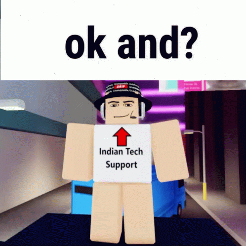 a poster with an avatar of an indian tech support person in front of a textural image