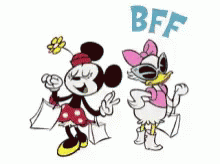 minnie mouse and mickey the mouse are holding their arms