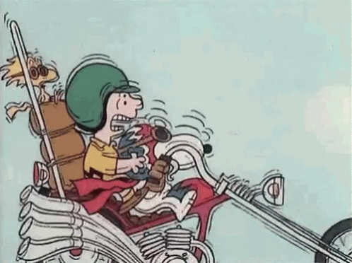 a cartoon of a man riding a motorized bike