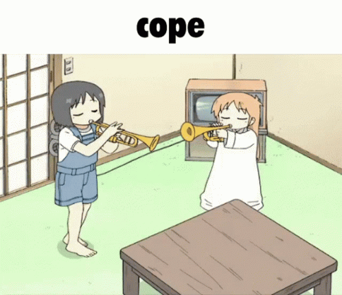 cartoon image of a girl in the living room with a boy playing a trumpet