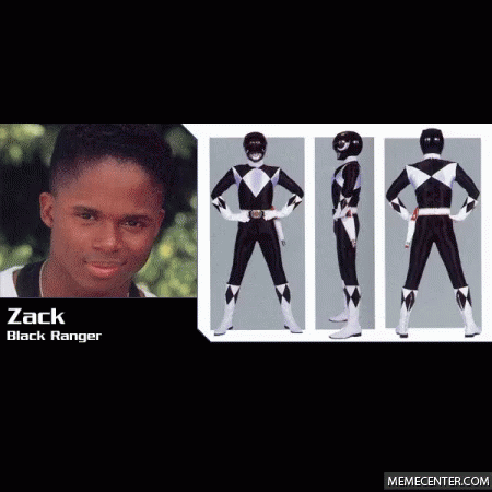 black ranger is standing wearing a black and white costume