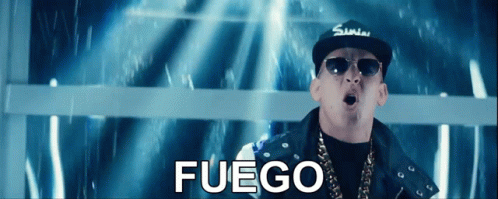 a man in black jacket with the text fuego