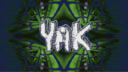 a picture of the words yak on a black, green and red background