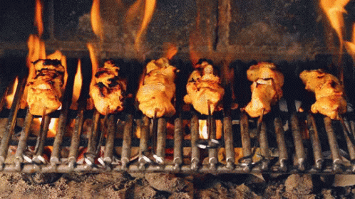 several pieces of chicken cooking on an oven grill