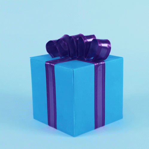 a purple and yellow gift box with ribbon