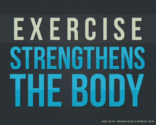 the words exercise, strength, and the body are also in black and white