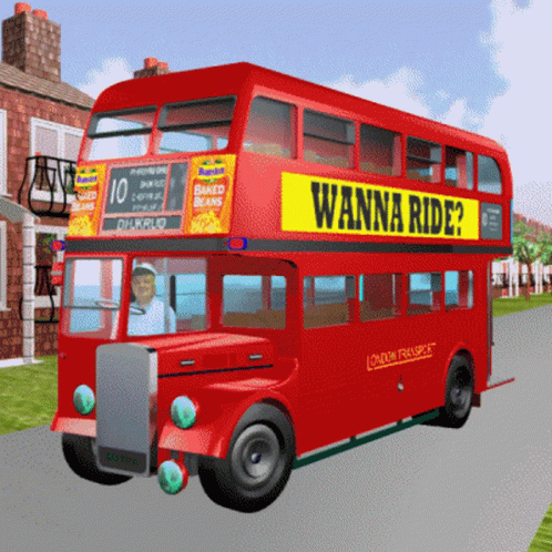a double decker bus with the words wanna ride on it