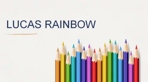 a line of colored pencils standing next to the word lucas rainbow