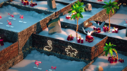 this video game shows a maze in the sand, with a palm tree on it