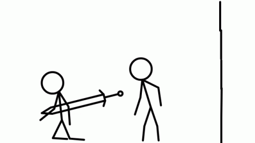 a stick man drawing a stick figure pointing at another stick figure