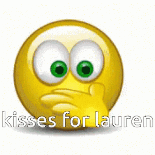 a blue on with a frown on it that says kisses for lauren