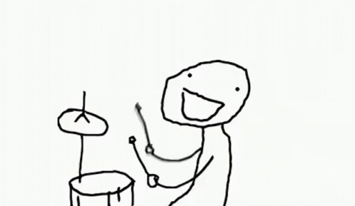 a drawing of someone playing drums near some stools