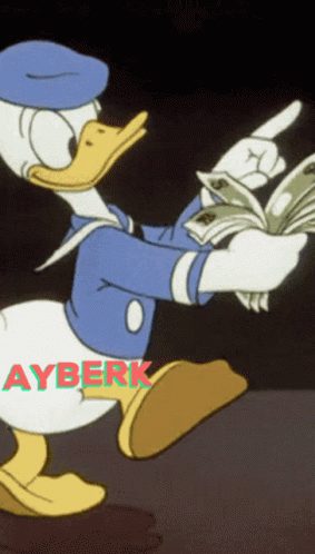 an animation image of donald the duck holding a money bill