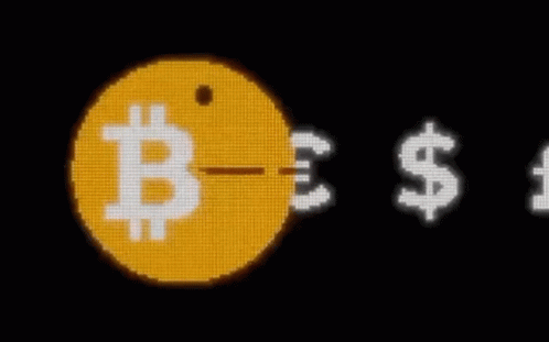 a pixelated bitcoin and a pound sign