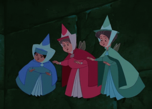 three cartoon figures from the 1960s, with hats and capes