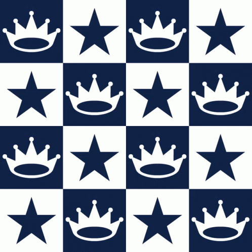 a checkered pattern with four star and crown shapes