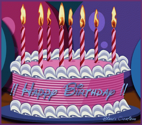 there is a large purple cake with three candles