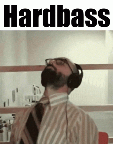 a man wearing headphones with the words hardbass