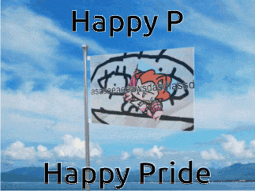 a sign that says happy pride and the cartoon character on it
