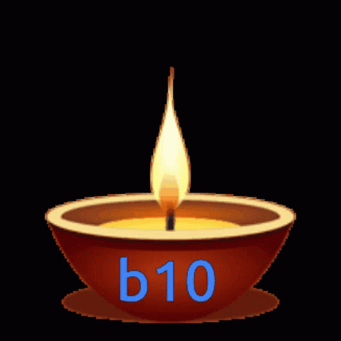 a lit candle is displayed in blue and orange