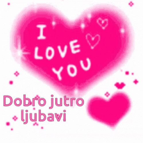 a purple heart that says i love you with the words dobro jutro jubavi in the center