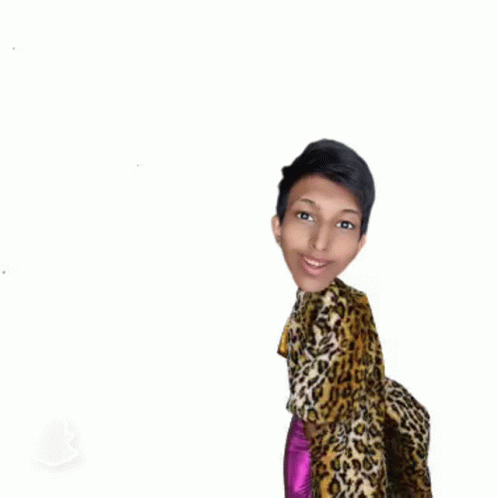 an avatar of a blue woman in leopard print clothing