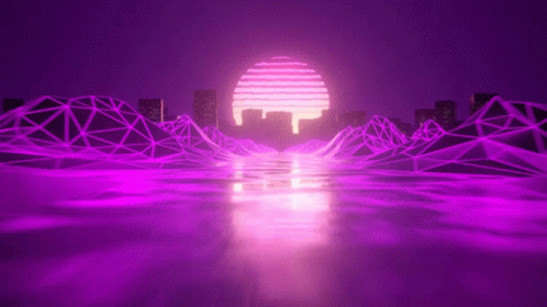 a futuristic image of city buildings and lines with pink light