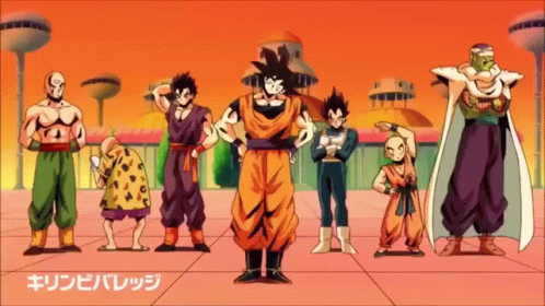 a group of dragon ball characters standing next to each other
