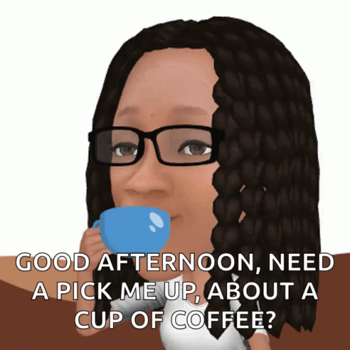 an avatar with glasses is eating a cup of coffee
