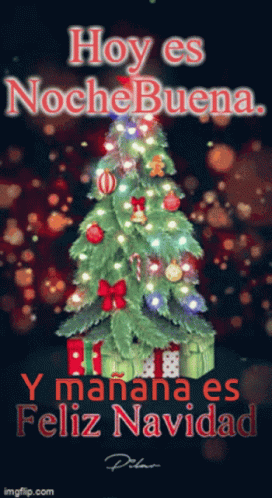 a tree decorated with presents in front of a dark background