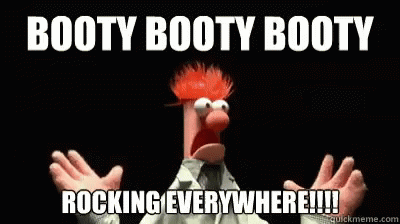 an image of a cartoon character with caption saying that footy bootsy bootsy rocking every where