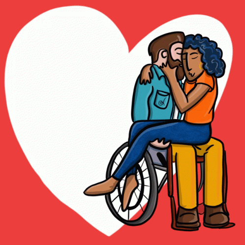 a blue heart with the silhouette of a couple on one side of a bicycle, against a blue background