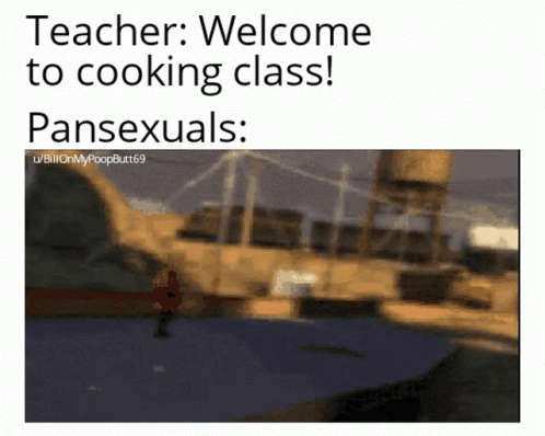 the text reads, teacher welcome to cooking class pansexuals