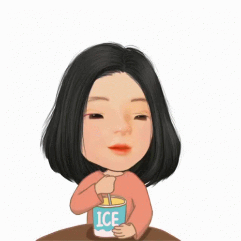 a little cartoon girl holding up a drink