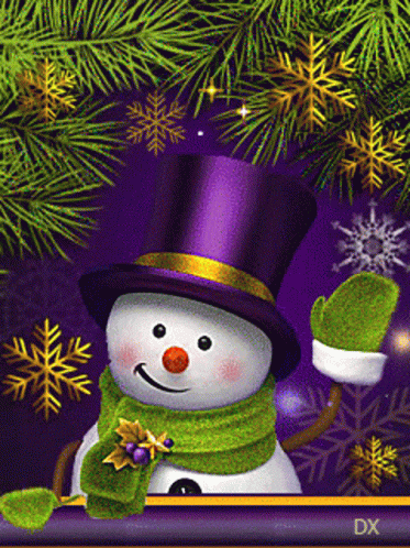 a card features a snowman and snowflakes